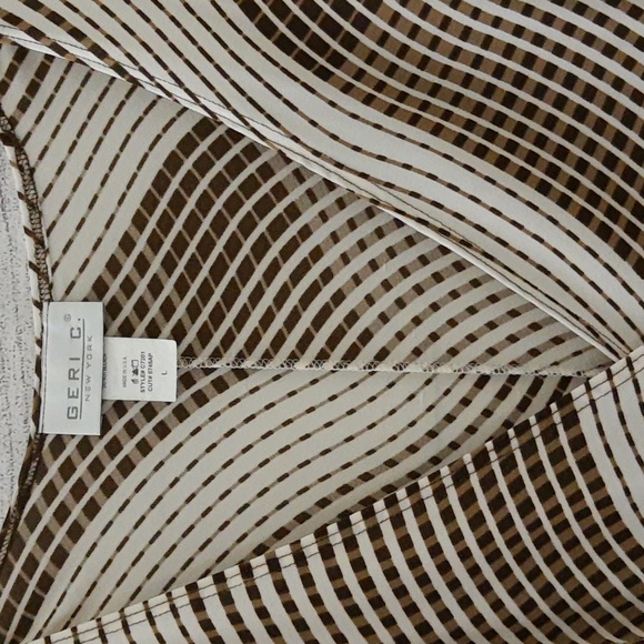 Geri C. New York Striped Faux Wrap Dress Brown Cream VTG 90s M/L - Picture 3 of 15